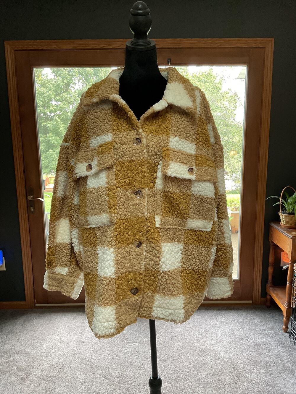Blu Pepper Women’s Teddy Sherpa Jacket Coat Beige Textured Size M